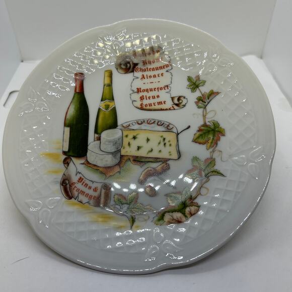 Vintage Rouchard Limoges French Wine & Cheese Appetizer Plate 5 3/4 in - Picture 1 of 4